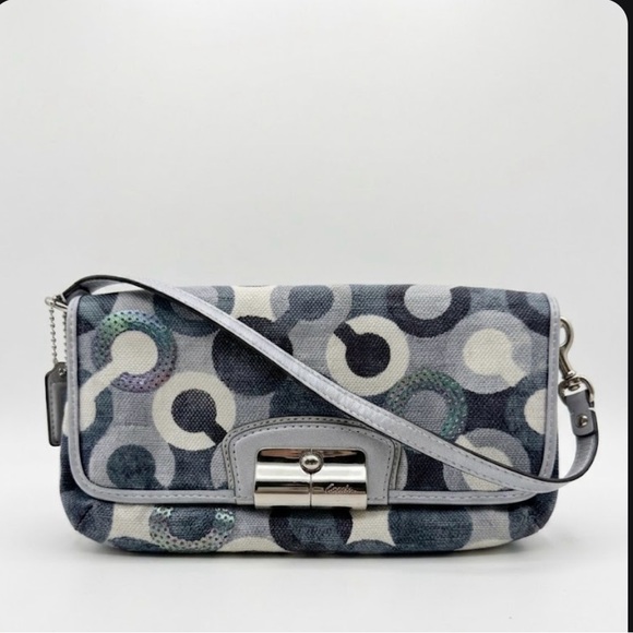 Coach Handbags - Coach Poppy Sequin 3D Op Art Canvas Bag - Blue/Grey/Silver